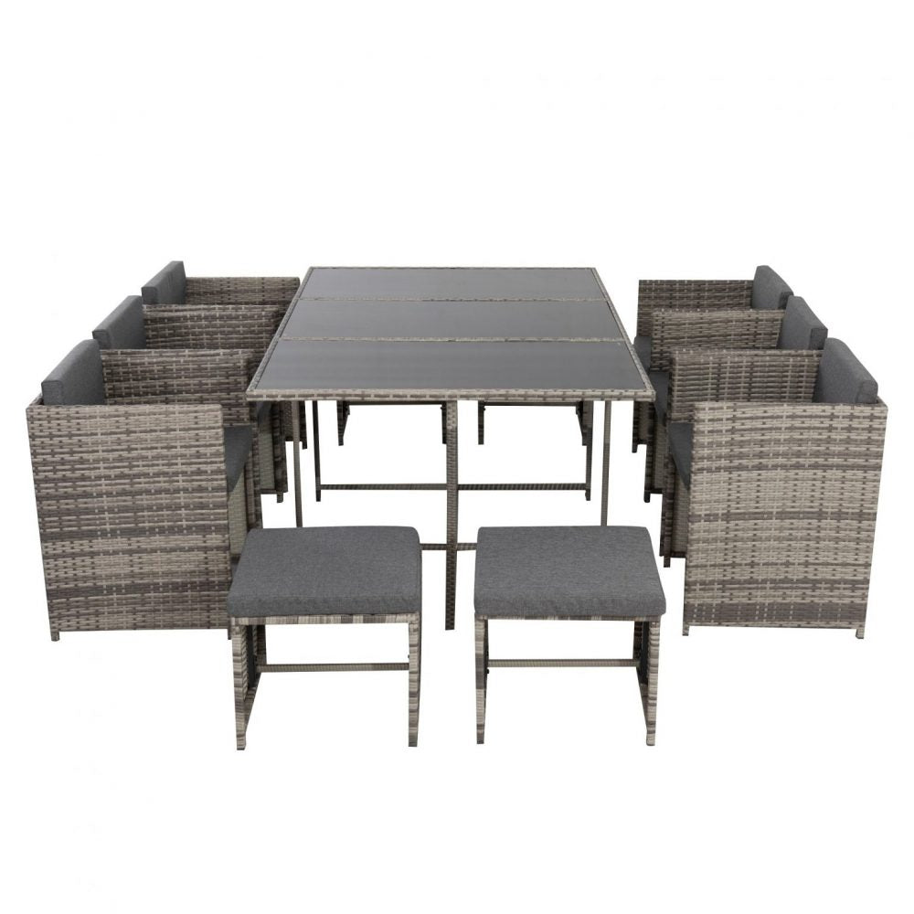 Bali 11 Piece Outdoor Dining Set-Grey - Outdoor Immersion