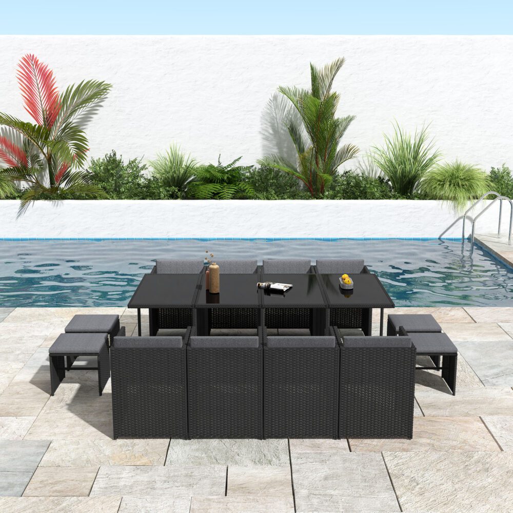 Bali 13PC Outdoor Dining Set-Black - Outdoor Immersion