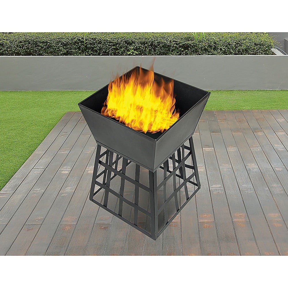 Black Fire Pit Square Log Patio Garden Heater Outdoor Table Top BBQ Camping - Outdoor Immersion