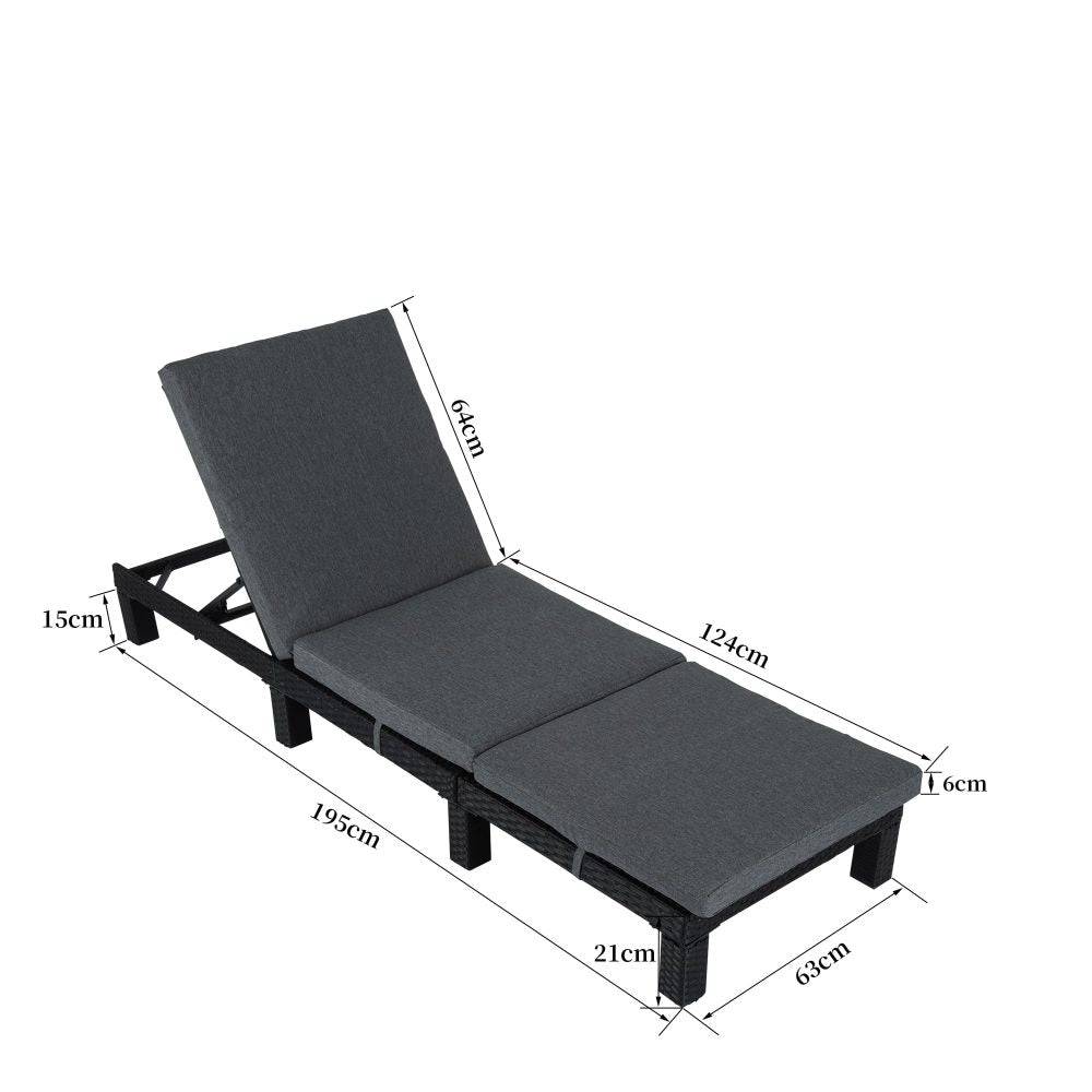 Black Rattan Sunbed with Adjustable Recline - Outdoor Immersion