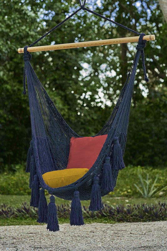 Deluxe Extra Large Mexican Hammock Chair in Outdoor Cotton Colour Blue - Outdoor Immersion