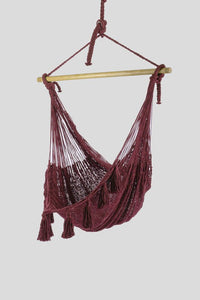 Thumbnail for Deluxe Extra Large Mexican Hammock Chair in Outdoor Cotton Colour Maroon - Outdoor Immersion