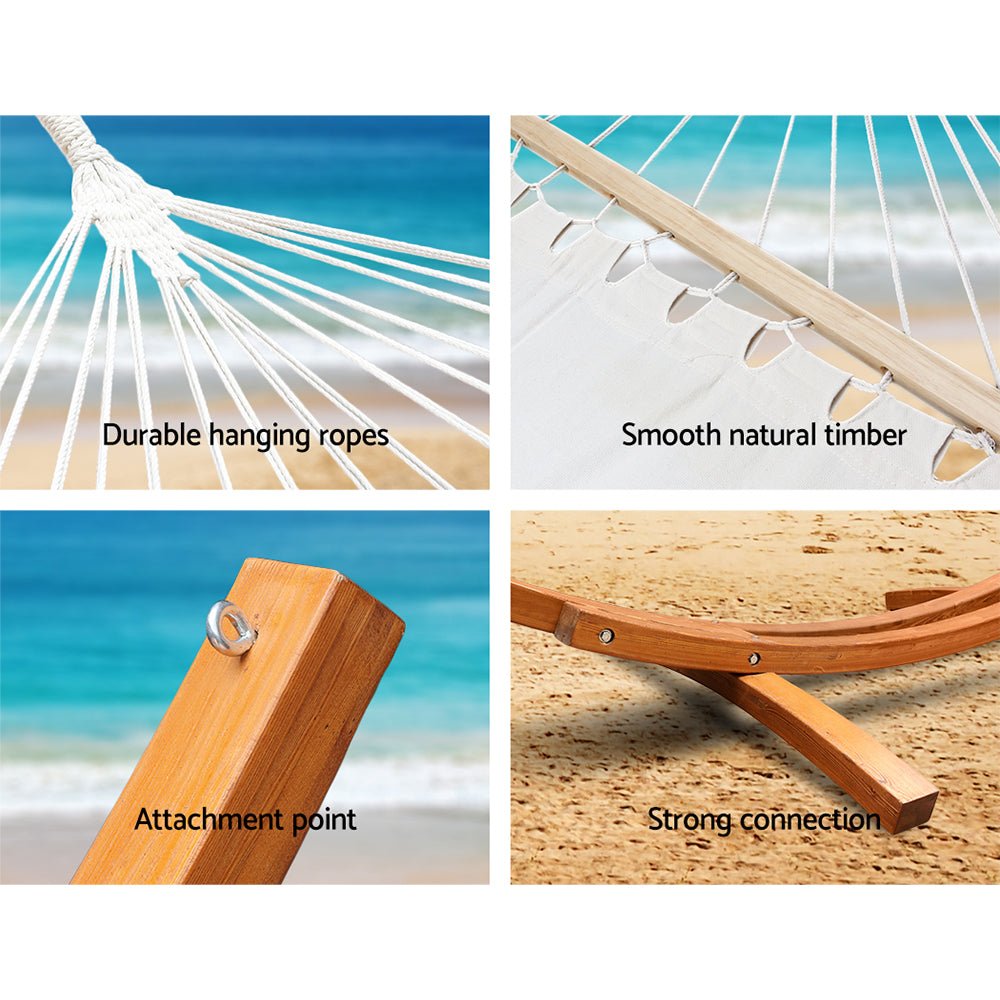 Double Tassel Hammock with Sturdy Wooden Hammock Stand - Outdoor Immersion