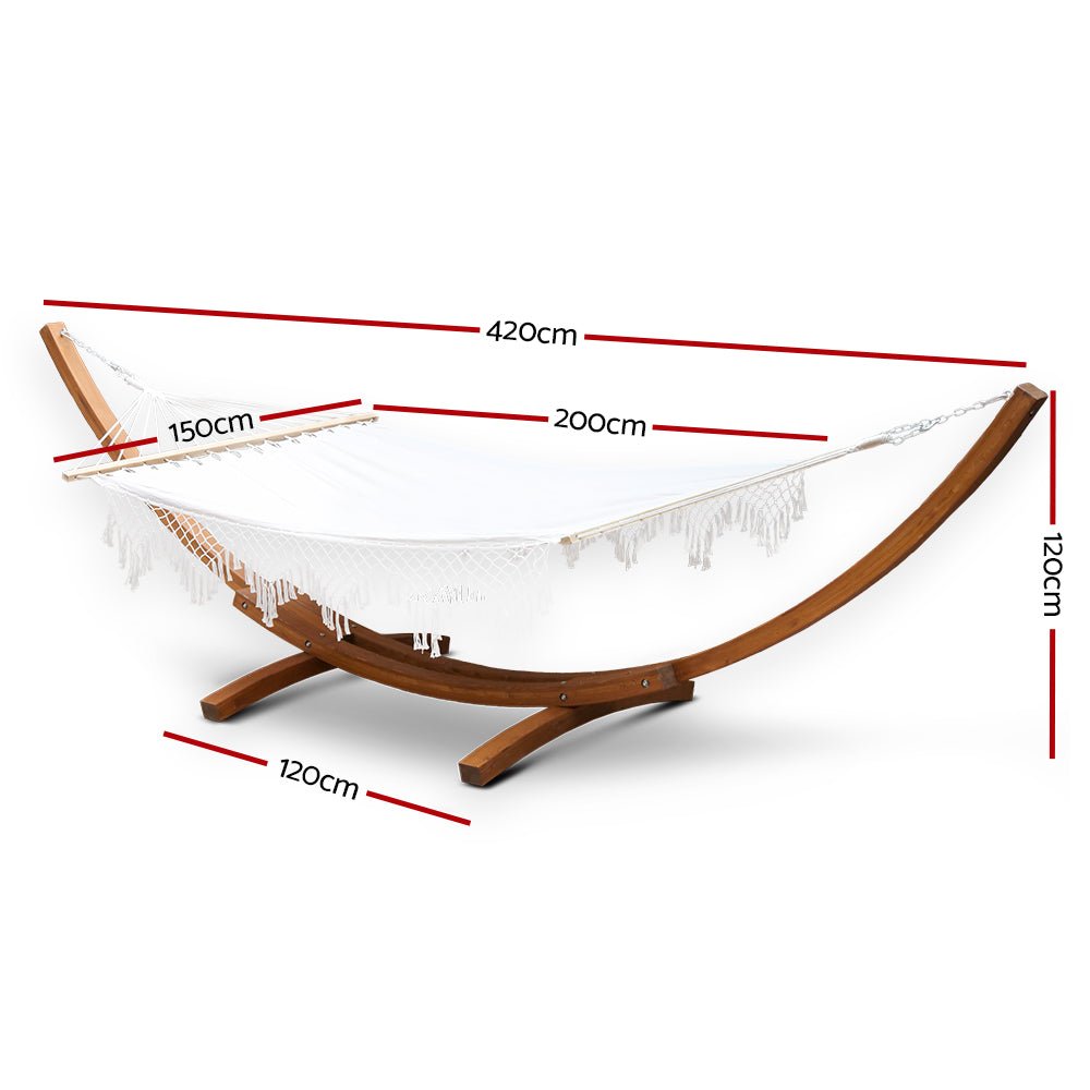 Double Tassel Hammock with Sturdy Wooden Hammock Stand - Outdoor Immersion