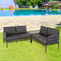 Thumbnail for Eden 4-Seater Outdoor Lounge Set with Coffee Table in Black-Stylish Textile and Rope Design - Outdoor Immersion
