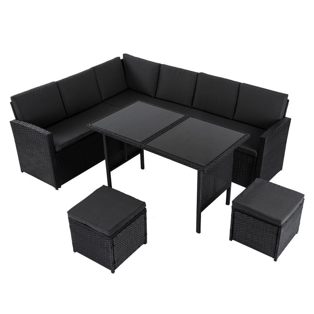 Ella 8-Seater Modular Outdoor Garden Lounge and Dining Set with Table and Stools in Black - Outdoor Immersion