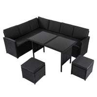 Thumbnail for Ella 8-Seater Modular Outdoor Garden Lounge and Dining Set with Table and Stools in Black - Outdoor Immersion