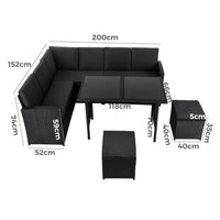 Thumbnail for Ella 8-Seater Modular Outdoor Garden Lounge and Dining Set with Table and Stools in Black - Outdoor Immersion