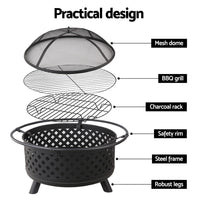 Thumbnail for Fire Pit BBQ Grill Smoker Portable Outdoor Fireplace Patio Heater Pits 30