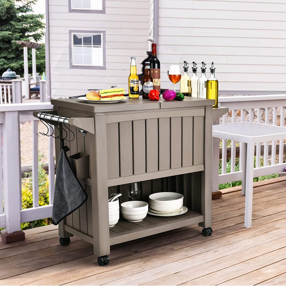Garden Bar Serving Cart with Cooler (Taupe) - Outdoor Immersion