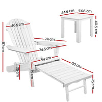 Thumbnail for Gardeon 3 Piece Outdoor Adirondack Lounge Beach Chair Set - White - Outdoor Immersion