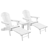 Thumbnail for Gardeon 3 Piece Outdoor Adirondack Lounge Beach Chair Set - White - Outdoor Immersion