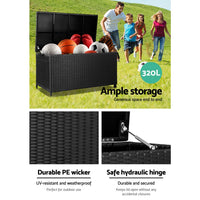 Thumbnail for Gardeon 320L Outdoor Wicker Storage Box - Black - Outdoor Immersion