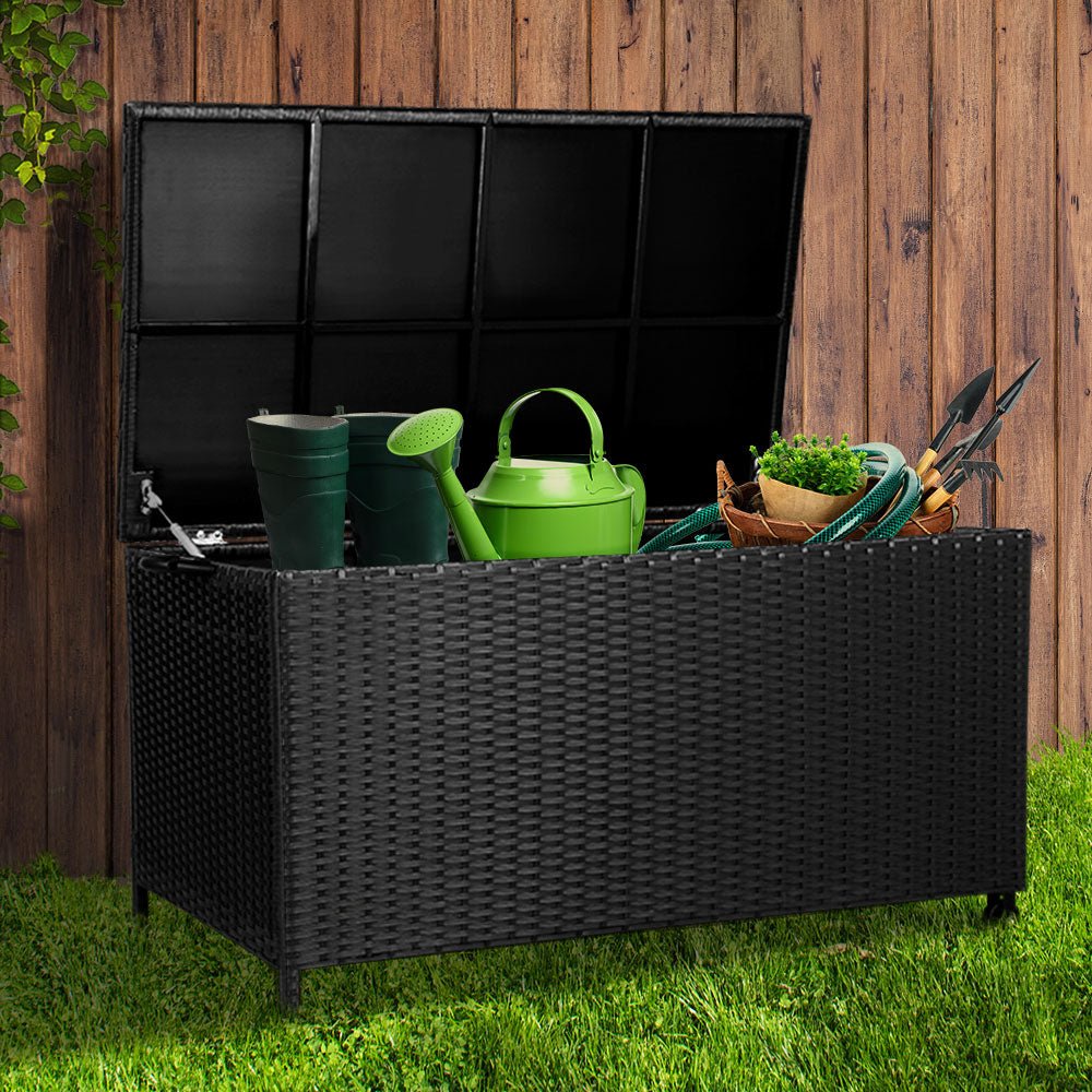 Gardeon 320L Outdoor Wicker Storage Box - Black - Outdoor Immersion