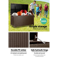 Thumbnail for Gardeon 320L Outdoor Wicker Storage Box - Brown - Outdoor Immersion