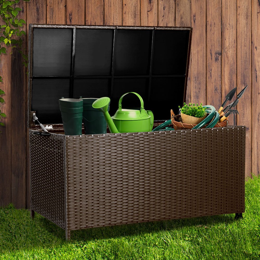 Gardeon 320L Outdoor Wicker Storage Box - Brown - Outdoor Immersion