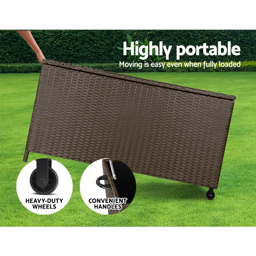 Gardeon 320L Outdoor Wicker Storage Box - Brown - Outdoor Immersion