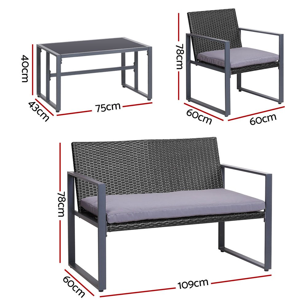 Gardeon 4PC Outdoor Furniture Patio Table Chair Black - Outdoor Immersion