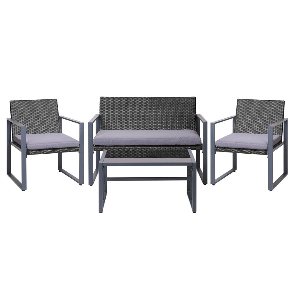 Gardeon 4PC Outdoor Furniture Patio Table Chair Black - Outdoor Immersion