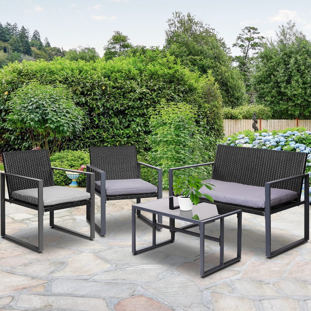 Gardeon 4PC Outdoor Furniture Patio Table Chair Black - Outdoor Immersion