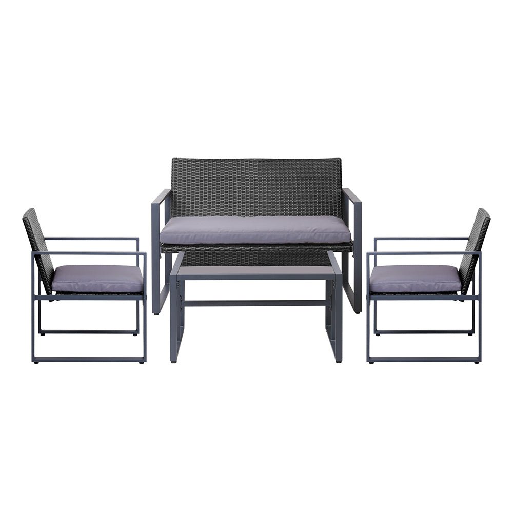 Gardeon 4PC Outdoor Furniture Patio Table Chair Black - Outdoor Immersion