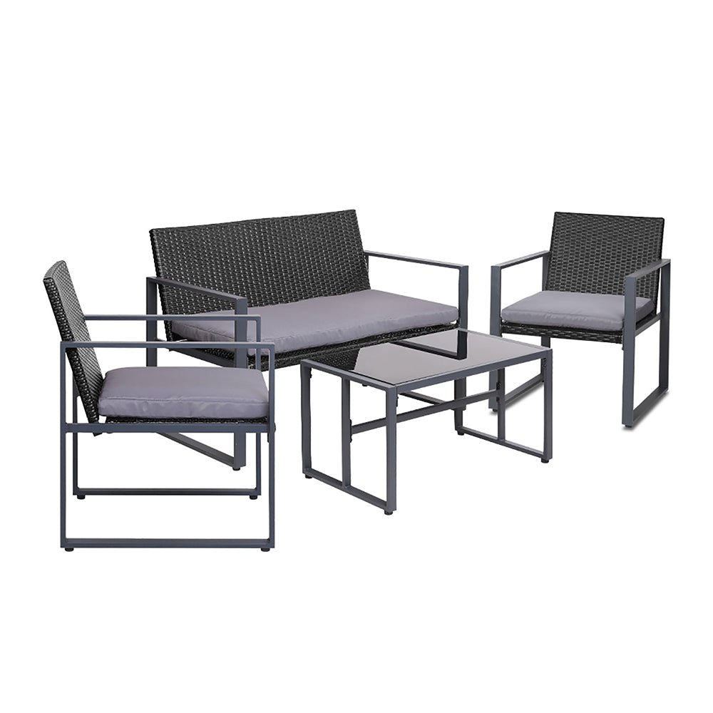 Gardeon 4PC Outdoor Furniture Patio Table Chair Black - Outdoor Immersion