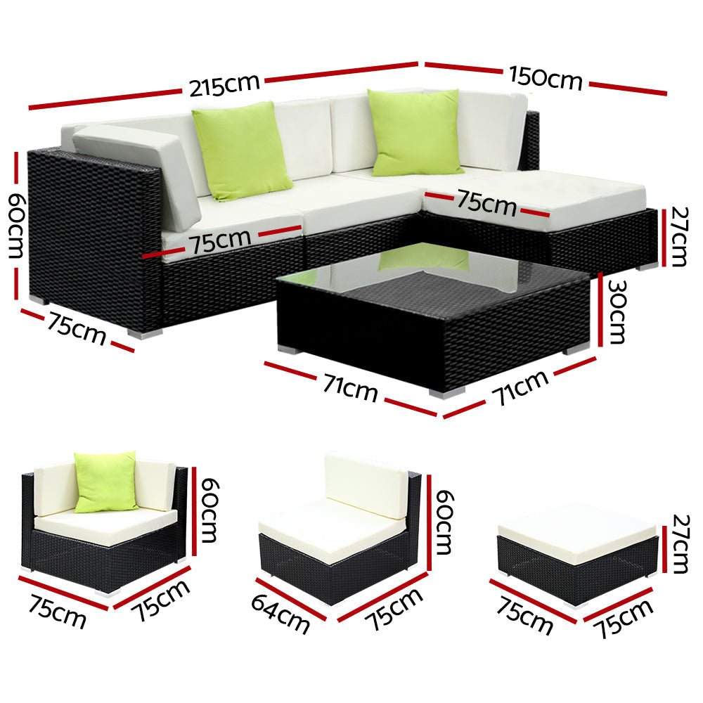 Gardeon 5PC Sofa Set with Storage Cover Outdoor Furniture Wicker - Outdoor Immersion