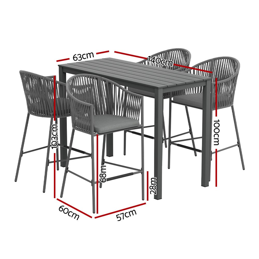 Gardeon 5pcs Outdoor Bar Table Furniture Set Chairs Table Patio Bistro 4 Seater - Outdoor Immersion