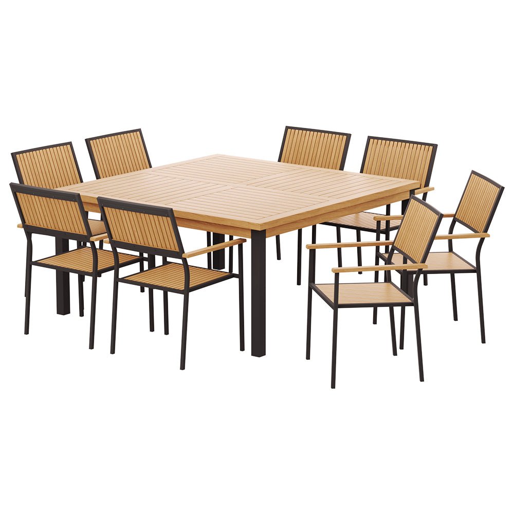 Gardeon 8-seater Outdoor Furniture Dining Chairs Table Patio 9pcs Acacia Wood - Outdoor Immersion