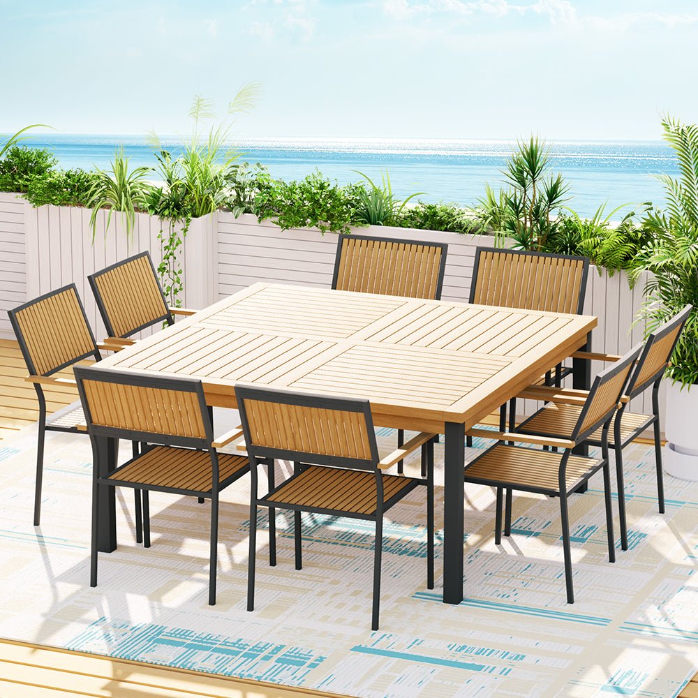 Gardeon 8-seater Outdoor Furniture Dining Chairs Table Patio 9pcs Acacia Wood - Outdoor Immersion