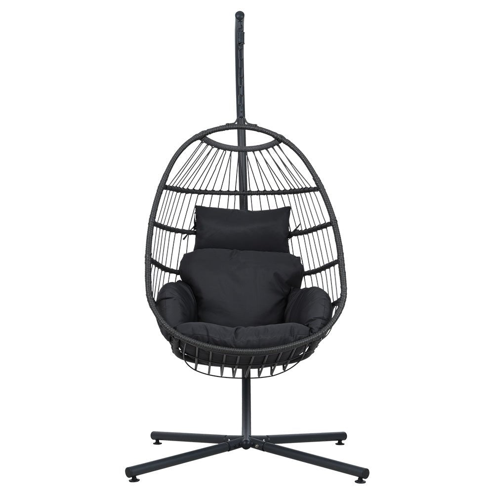 Gardeon Egg Swing Chair Hammock Stand Outdoor Furniture Hanging Wicker Seat Grey - Outdoor Immersion