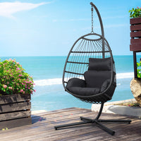 Thumbnail for Gardeon Egg Swing Chair Hammock Stand Outdoor Furniture Hanging Wicker Seat Grey - Outdoor Immersion