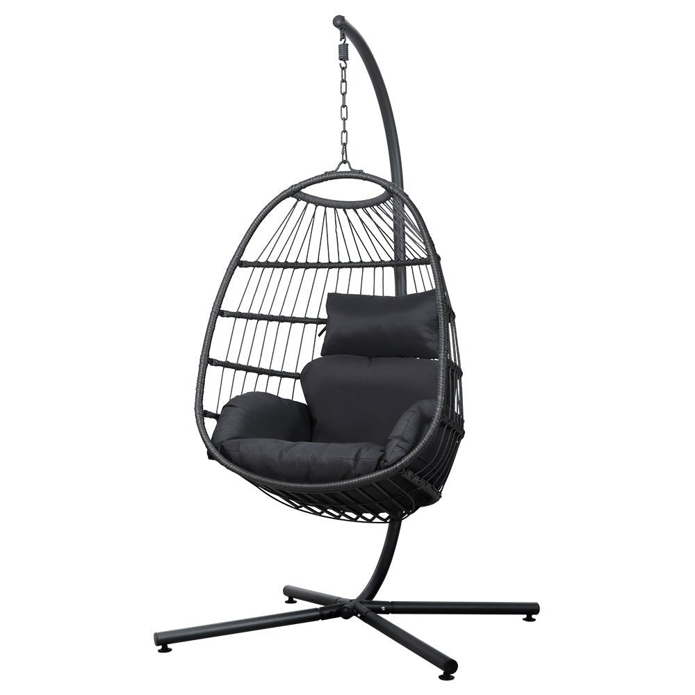 Gardeon Egg Swing Chair Hammock Stand Outdoor Furniture Hanging Wicker Seat Grey - Outdoor Immersion