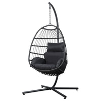 Thumbnail for Gardeon Egg Swing Chair Hammock Stand Outdoor Furniture Hanging Wicker Seat Grey - Outdoor Immersion