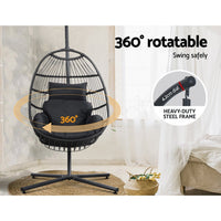 Thumbnail for Gardeon Egg Swing Chair Hammock Stand Outdoor Furniture Hanging Wicker Seat Grey - Outdoor Immersion