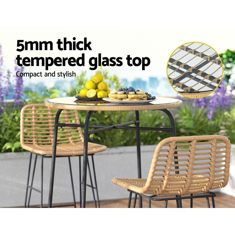 Gardeon Outdoor Bar Table Wicker Dining Bistro Patio Balcony Glass Table Steel - Outdoor Immersion