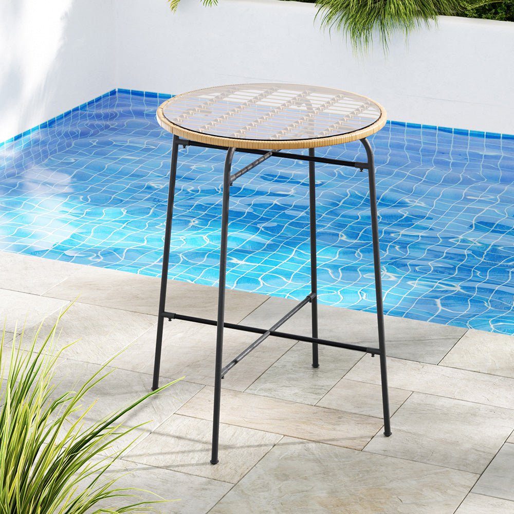 Gardeon Outdoor Bar Table Wicker Dining Bistro Patio Balcony Glass Table Steel - Outdoor Immersion