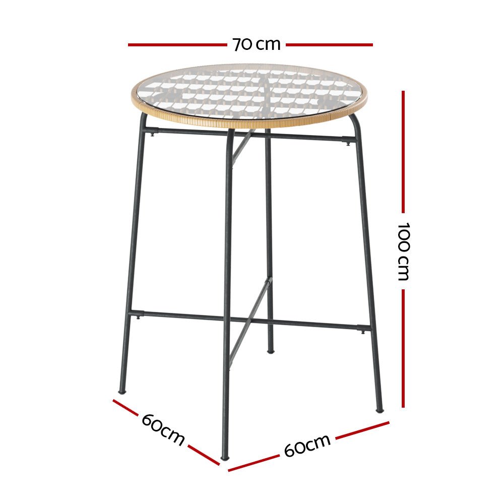 Gardeon Outdoor Bar Table Wicker Dining Bistro Patio Balcony Glass Table Steel - Outdoor Immersion