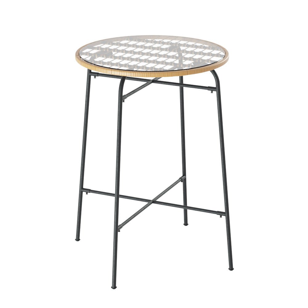 Gardeon Outdoor Bar Table Wicker Dining Bistro Patio Balcony Glass Table Steel - Outdoor Immersion