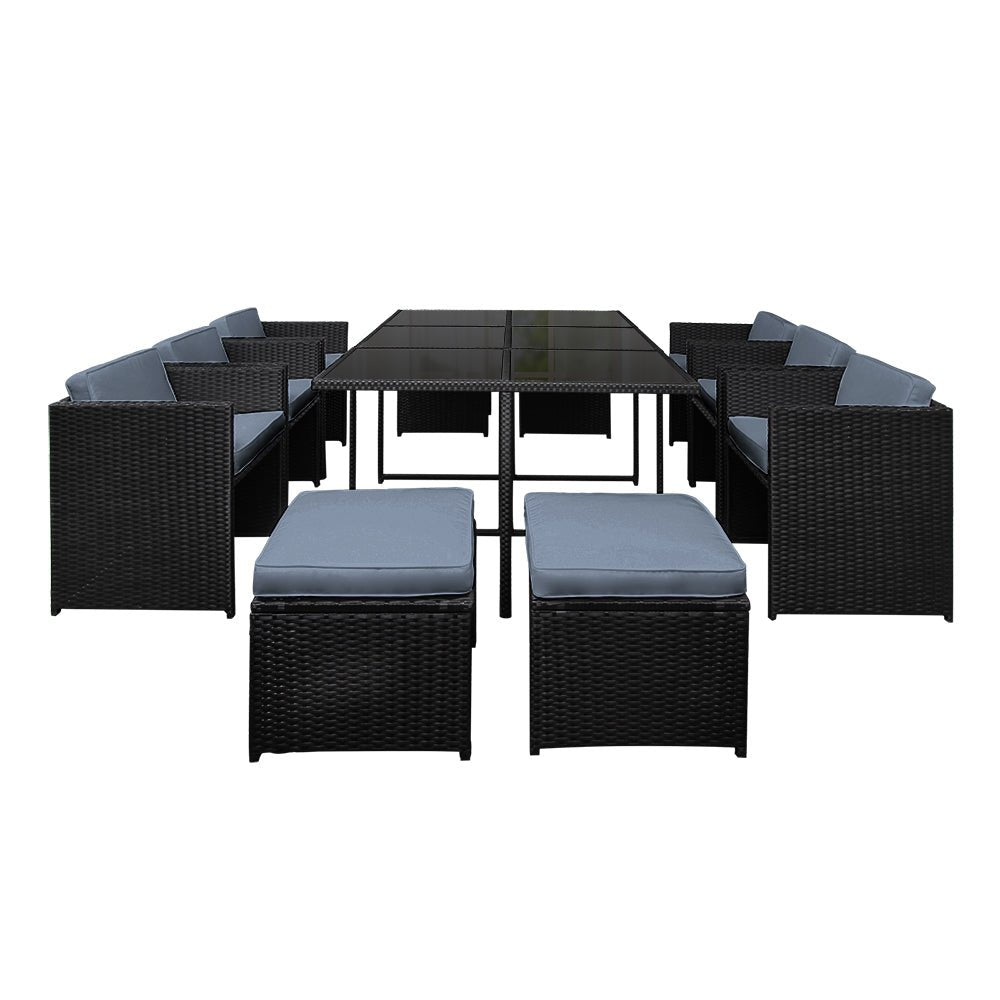 Gardeon Outdoor Dining Set 11 Piece Wicker Table Chairs Setting Black - Outdoor Immersion