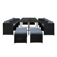 Thumbnail for Gardeon Outdoor Dining Set 11 Piece Wicker Table Chairs Setting Black - Outdoor Immersion