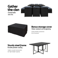 Thumbnail for Gardeon Outdoor Dining Set 11 Piece Wicker Table Chairs Setting Black - Outdoor Immersion