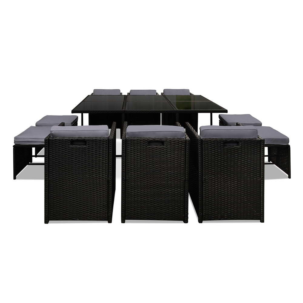 Gardeon Outdoor Dining Set 11 Piece Wicker Table Chairs Setting Black - Outdoor Immersion