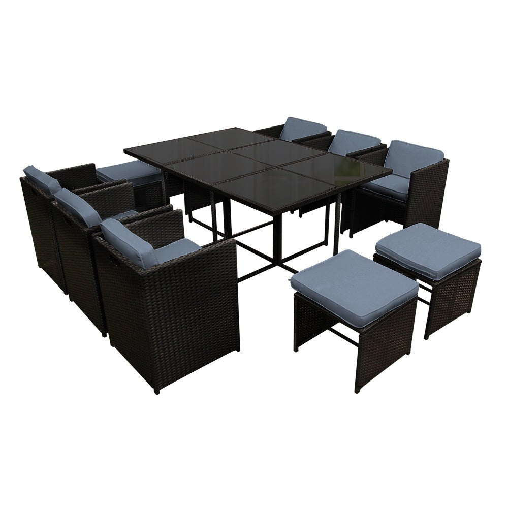 Gardeon Outdoor Dining Set 11 Piece Wicker Table Chairs Setting Black - Outdoor Immersion