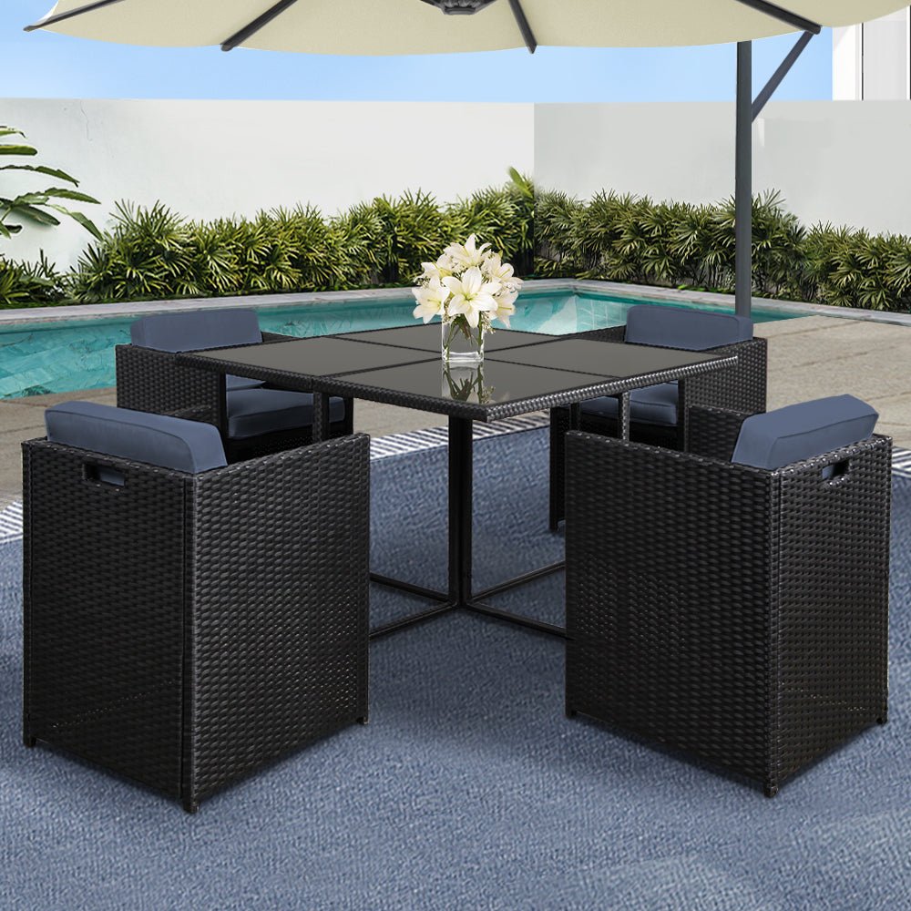 Gardeon Outdoor Dining Set 5 Piece Wicker Table Chairs Setting Black - Outdoor Immersion