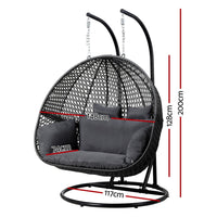 Thumbnail for Gardeon Outdoor Egg Swing Chair Hanging Pod Chair Wicker Cushion 2 Person Grey - Outdoor Immersion