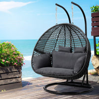 Thumbnail for Gardeon Outdoor Egg Swing Chair Hanging Pod Chair Wicker Cushion 2 Person Grey - Outdoor Immersion