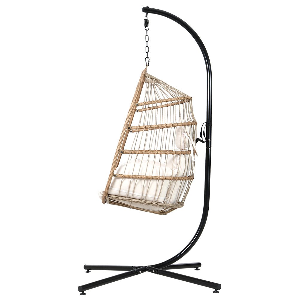 Gardeon Outdoor Egg Swing Chair Wicker Rope Furniture Pod Stand Foldable Yellow - Outdoor Immersion
