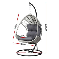 Thumbnail for Gardeon Outdoor Egg Swing Chair with Stand Cushion Wicker Armrest Light Grey - Outdoor Immersion
