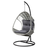 Thumbnail for Gardeon Outdoor Egg Swing Chair with Stand Cushion Wicker Armrest Light Grey - Outdoor Immersion